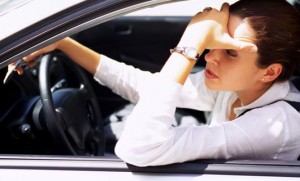 frustrated driver stuck in traffic jam